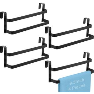 Kifmurase 4PCS Double Layer Over Cabinet Towel Bars, 9 Inch Matte Black Stainless Steel Bath Towel Holders for Bathroom Kitchen, Wall Mount Door Towels Rack for Washcloths