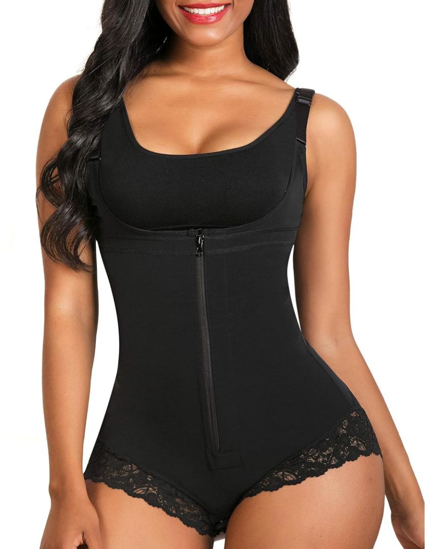 SHAPERX Women's Fajas Colombianas Shapewear Postpartum Tummy Control Body Shaper Butt Lifter Bodysuit, L, Black