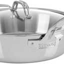 Viking Contemporary 3-Ply Deep Frying Pan with Glass Lid, 4.8 Quart Stainless Steel Saute Cooking Pot, Dishwasher and Oven Safe, Induction Ready, Silver