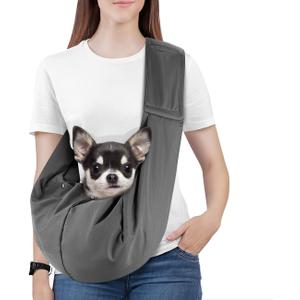 Pawaboo Small Dog Sling Carrier, Reversible Hands Free Dog Sling Carriers for Small Dogs and Cats, Puppy Slings Carrier with Safety Harness, Puppy Essentials, Dark Gray