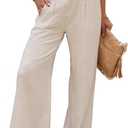heipeiwa Women's Linen Pants Casual High Waist Wide Leg Straight Dress Cotton Linen Button Trouser Summer Clothes, Beige, Medium