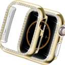 Bling Case Compatible with Apple Watch Series 9 8 7 41mm, Crystal Diamonds Rhinestone Bumper Cover for Women, Hard PC Protective Frame for iWatch 41mm Gold