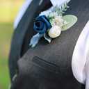 Lookein Set of 2 Navy Blue Wedding Boutonniere for Men Artificial Flowers Wedding Groom Groomsmen Boutonniere for Wedding Ceremony Anniversary Formal Dinner Party