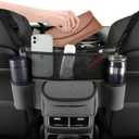 Leather Car Purse Holder Between Front Seats, Auto Seat Organizer with Net Storage Pocket, Handbag Holder for Vehicle Center Console. Grey