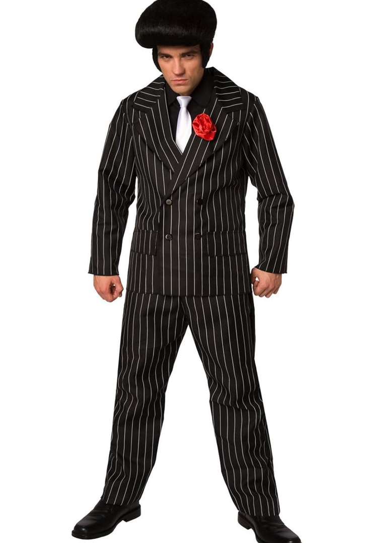Morph Men's Gangster Costume, Men's 1920s Costume, Mens Mafia Outfit Different Hat And Under Shirt, L