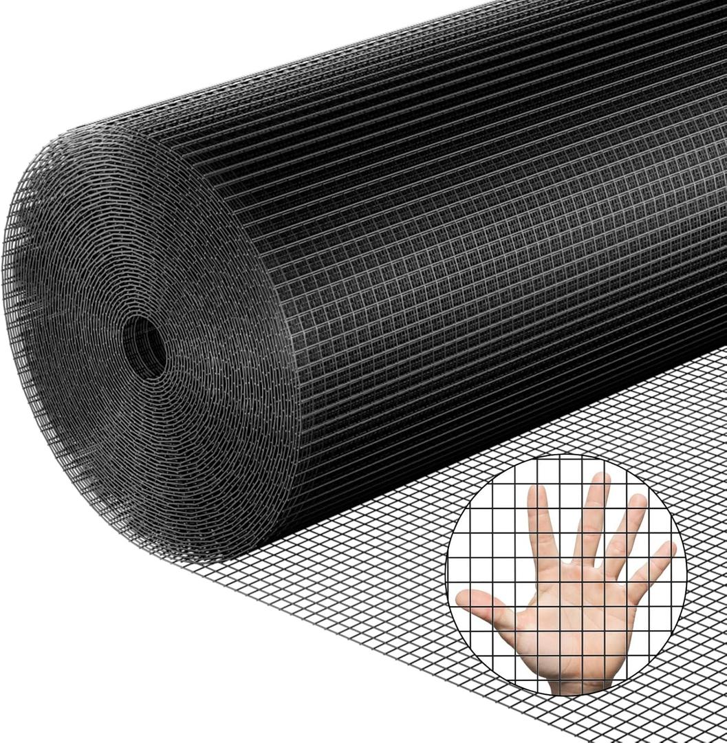 Hardware Cloth 1/4 inch 48in x 50 ft Heavy Duty Black Chicken Wire Fencing 23 Gauge Vinyl Coated Welded Wire Mesh Roll PVC Hardware Cloth Chicken Wire Fencing Garden Fence Tree Guard