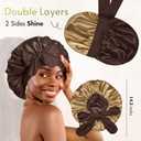 BONNET QUEEN Silk Bonnet for Sleeping Satin Bonnet with Tie Hair Wrap Double Layer Sleep Cap for Women Curly Hair, Brown Yellow (Medium)