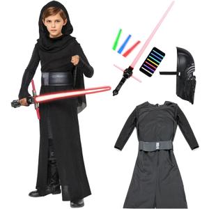 Black Alien Costume Kids 5Pcs Knight Costume Lightsaber Black Anime Mask Halloween Outfits Cosplay Props (Large)