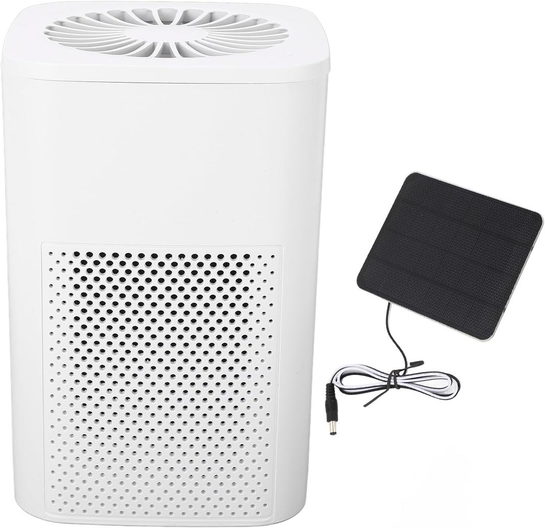99.97% Filtration Efficiency Powerful Motor Solar Powered Portable Air Purifier for Bedroom, 880 sq ft Coverage, Solar Panel 10W, Dog House, Chicken Coop, Auto