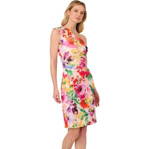Adrianna Papell Women's Print One Shoulder Dress (Pink Multi), Size 24