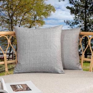 Kevin Textile Pack of 2 Outdoor Waterproof Pillow Covers Checkered Decorative Cushions Sham Throw Pillowcases Shell for Patio Tent Garden Couch Bed Sofa 22x22 Inch Grey (Gray)