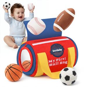 Baby Boy Toys 6-12 Months  My First Sports Bag Musical Infant Toys with 4 Sensory Balls  Basketball, Football, Baseball, Soccer  Rattle, Squeaker, Mirror for 3-6-9-12 Month Old Baby Christmas Gifts