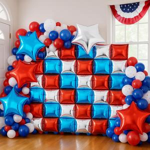 Lunmon 187 Pcs Red White Blue Square Foil Balloon Arch Kit 250th Anniversary Wall Backdrop 4th of July Double Sided Square Star Balloon for Independence Day Patriotic Birthday Party Decorations