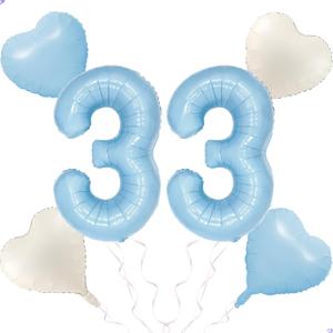 Blue 33 Balloon Number Pastel Blue Birthday Party Decor for Girls Boys, 40inch Big Sky Blue Balloon Foil Mylar 33 Birthday Balloon for 33th Birthday Party Anniversary Decorations Supplies Favors