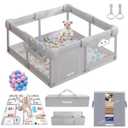 Large Baby Playpen with Mat, 50"x50" with Thickened Anti-Collision Sponge for Babies and Toddlers, with Ocean Balls, Gate, Storage Bag, Playard Gym for Babies, Activity Center, Kids Fence Light Gray