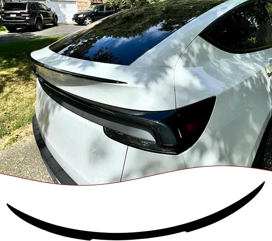 STSEV01 Rear Spoiler Fit for Tesla New Model Y Juniper 2026, Sporty V-Style Performance Appearance Type Wing, Trunk DeckLid Lip Exterior Accessories, Tape Installation (Glossy Black)
