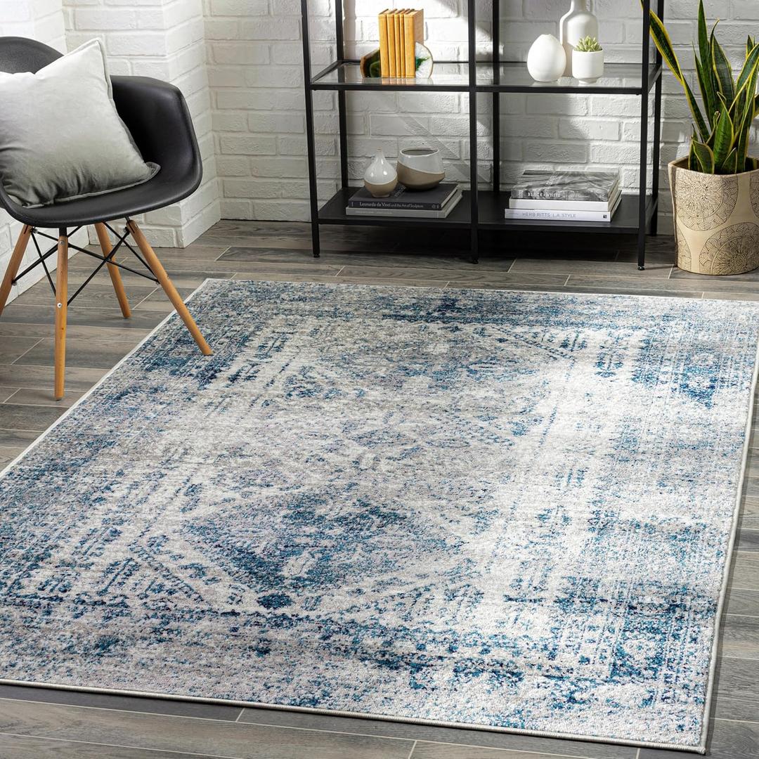 Livabliss Desta Vintage Oriental Area Rug, 3'11" x 5'7",Blue/White