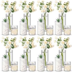 Nuogo 20 Pcs Plastic Cylinder Vases Tall Clear Flower Vases for Centerpieces Hurricane Candle Holder for Home Wedding Office Party Formal Dinners Decorations (4''/6''/8'')