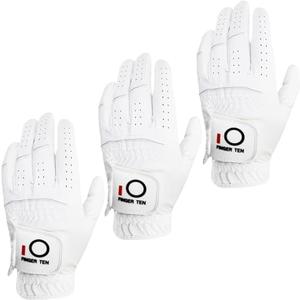 Pack of 3 FINGER TEN All Weather Grip Golf Gloves Men Value  for Left Handed Golfer, Hot Wet Rain Grip & Comfort Soft Glove for Premium Performance,, White, Medium/Large 