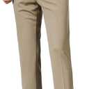Mylldey Men's Regular Fit Dress Pants Casual Business Flat Front Mens Wrinkle Free Comfort Stretch Pants (Khaki) 34 Regular