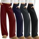 4 Pack Women's Wide Leg Sweatpants Elastic Waist Lounge Baggy Pants Straight Leg Soft Casual Joggers with Pockets (Medium, Black, Dark Gray, Navy Blue, Red)