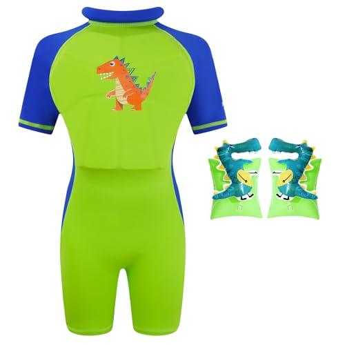 Gogokids Floatation Swimsuit for Boys Girls with Adjustable Buoyancy, Kids One Piece Swimwear Float Suit for Swimming Trainer, Toddler Bathing Suit Rash Guard Back Zipper with Arm Floaties