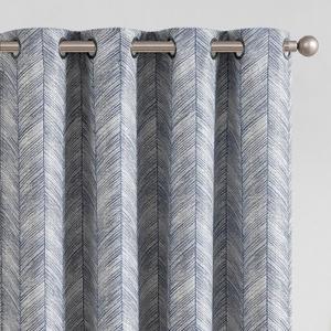 jinchan Blue Printed Curtains 63 Inch Length for Living Room Grommet Jacquard Curtains with Herringbone Pattern Modern Room Darkening Drapes Bedroom Window Curtain Set 2 Panels