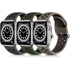 Lerobo 3 Pack Compatible with Apple Watch Band Series 11 10 9 8 7 6 5 4 3 2 1 SE Band 42mm 41mm 40mm 38mm Breathable Silicone Sport Strap for iWatch Bands Men Women, S/M
