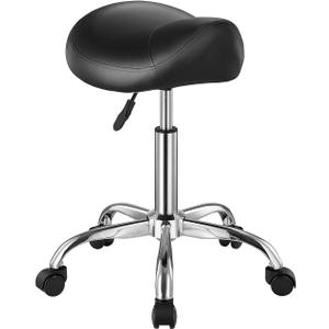 VEVOR Saddle Stool with Wheels, 450 LBS Weight Capacity Ergonomic Rolling Stool, Height Adjustable Thickened PU Leather Swivel Saddle Chair for Salon, Spa, Massage, Tattoo, Clinic, Black, 14.8 X 14.1 X 21.7-28.0 Inches