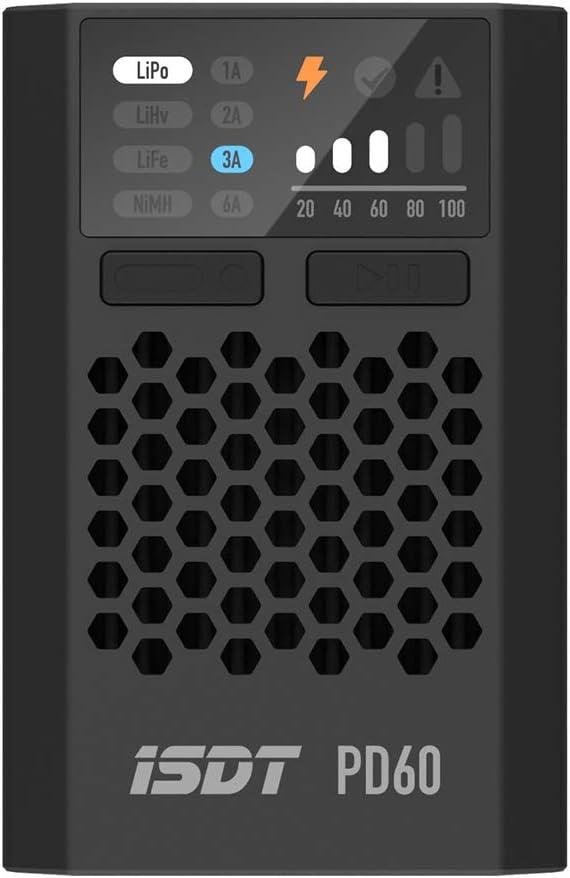 ISDT PD60S XT60 Connector 60W 6A Battery Balance Charger Type-C Input for 1-4S Lipo BatteryLife, Lilon, LiHv/Pb/NiMH Battery - XT60