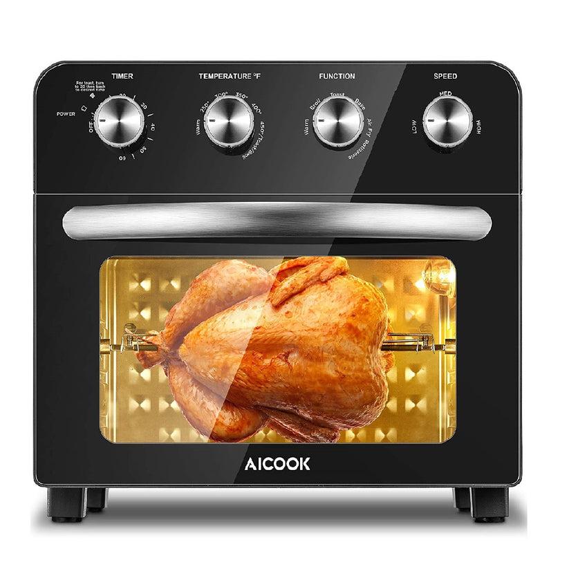 AICOOK Air Fryer Toaster Oven, 24 QT Convection Toaster Oven Combo, 10in1 Large Countertop Toaster Oven,1700W Oilless Knob Control Electric Oven, 6 Accessories & Recipes Included, Silver