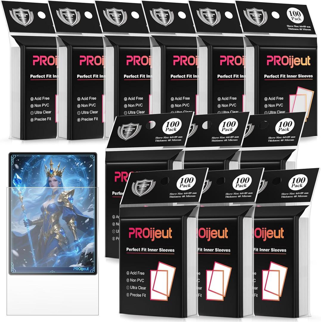 1200 Pack Card Sleeves Clear, Perfect Fit Inner Sleeves Ideal for Double-sleeving, Trading Card Sleeve Compatible with MTG, PKM, TCG and Gaming Cards (60 Microns)