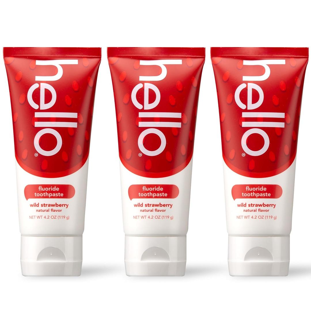 hello Wild Strawberry Kids Toothpaste with Fluoride, Strawberry Toothpaste for Kids, Safe for Ages 2 and Up, Helps Prevent Cavities, Strengthen Enamel, and Polishes Teeth, ADA Approved, 3 Pack, 4.2 Oz (4.2 Ounce (Pack of 3))