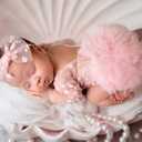 Ylsteed Newborn Girl Photoshoot Outfits Lace Newborn Photography Outfits Girl Photo Props for Newborn Girl Elastic Romper with Headband Baby Elegant Gorgeous Photography Outfit - Dots Pink