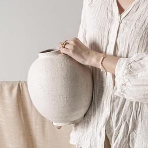 Large White Ceramic Vase - 9.8 Inch Rustic Farmhouse Vase for Home Decor, Minimalist Tall Vases for Living Room, Table, Bathroom, Holiday & Weddings (Sandstone White)