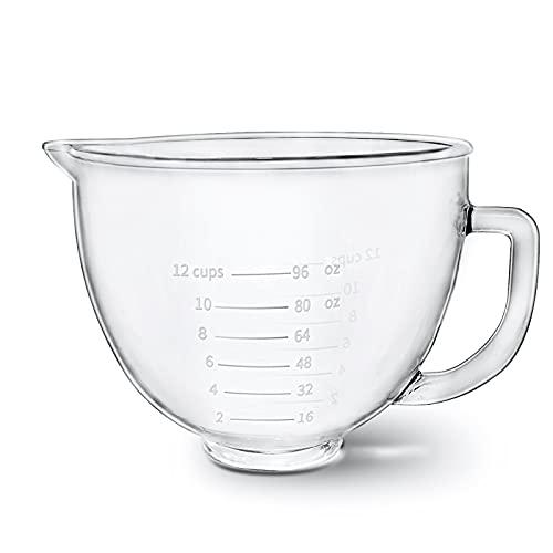 Glass Mixer Bowl For Kitchenaid Tilt-Head Stand Mixers 4.5-5 Quart, 5 qt Mixing Bowl Replacement For Kitchen aid With Measurement Markings,Handle