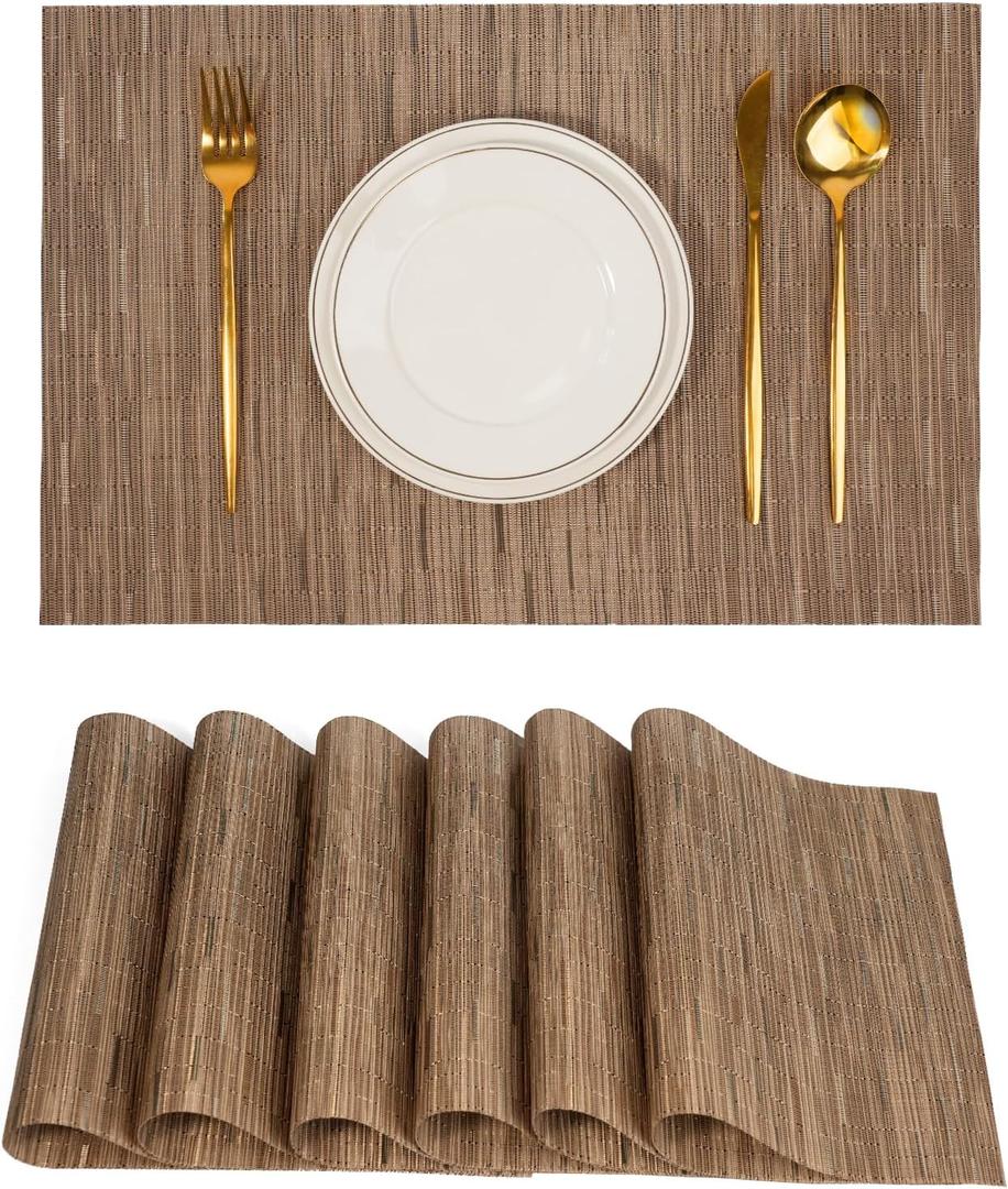 Placemats Set of 6Non-Slip PVC Weave Table Mats Easy to CleanHeat Resistant Place Mats for Kitchen Dining Table Decoration Indoor OutdoorLight Brown