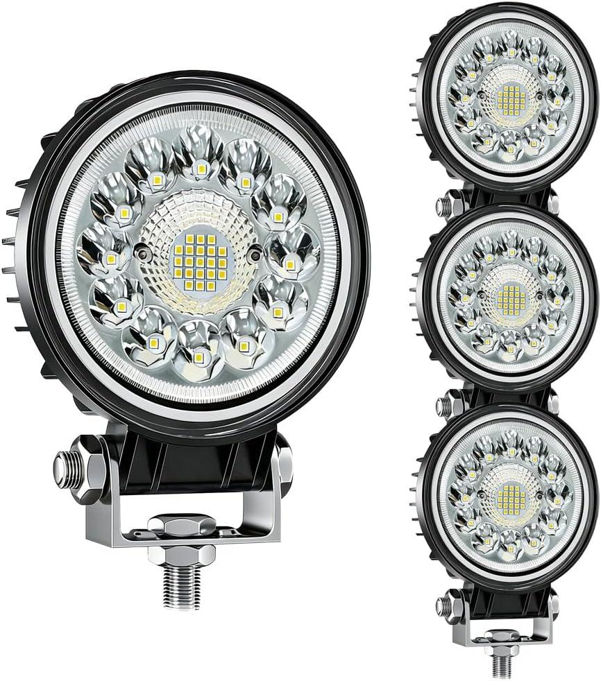 LED Work Lights, 4Pcs 4 Inch 99W Round Driving Fog Lights Spot Flood Beam Led Car Light, 12V 24V Off Road Accessories for Vehicle Golf Motorcycle Snowplow Boat RV ATV UTV SUV