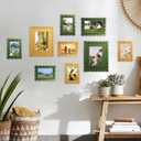 8x10 Picture Frame with Mat for 5x7, Wavy Edge Wooden Real Glass Photo Frame for Tabletop and Wall Hanging, Green, 1 Pack