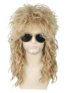 Topcosplay Men or Women 80s Mullet Wig Ash Blonde Rock Disco Wigs Long Curly