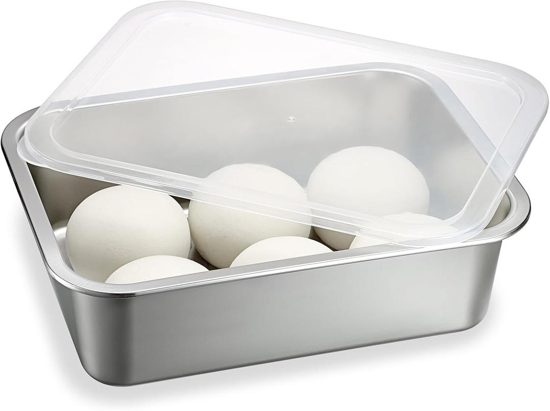 BSTKEY Pizza Dough Proofing Box, Stackable Stainless Steel Food Storage Box Container with Lid, Fits 4-6 Dough Balls, 14.1 x 10.6 Inch Large Capacity Household Pizza Dough Container