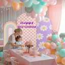 Chunful 3 Pcs Blue Dog Birthday Arch Backdrop Cover Photo Background Decor 2-Sided Round Top Cartoon Themed Backdrop Arch Cover for Baby Shower Birthday Party Decor 6 ft/5 ft/4 ft (Pink-Purple)