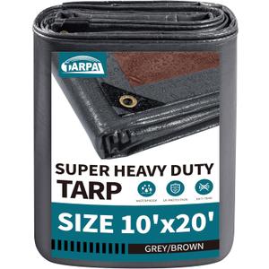 TARPAL tarp 10x20 Feet Super Heavy Duty Tarps Cover 20mil Waterproof UV Protection Rip and Tear Proof Tarpaulin with Grommets(Grey/Brown), 10x20 Feet-Finished size