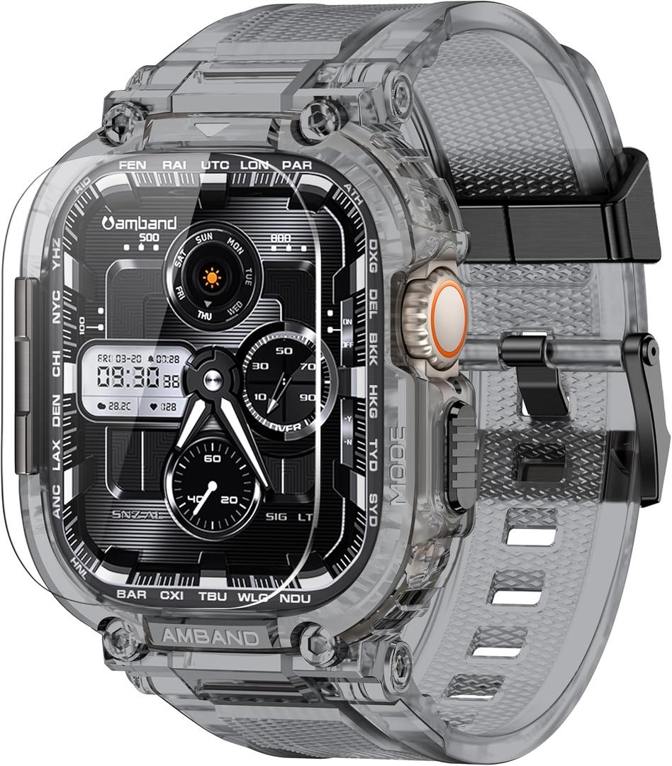 amBand M1 Sport Case Band for Apple Watch Ultra 3/2/1 & SE 3/2/1 & Series 11 10 9 8 7 6 5 4 3 49mm 46mm 45mm 44mm 42mm 41mm 40mm 38mm, Shockproof & Scratch Resistant Rugged Bumper for Men (Crystal Black)