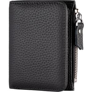 Small Wallet Women Soft Leather RFID Blocking Card Holder with Zipper Pocket Bifold wallet,Black