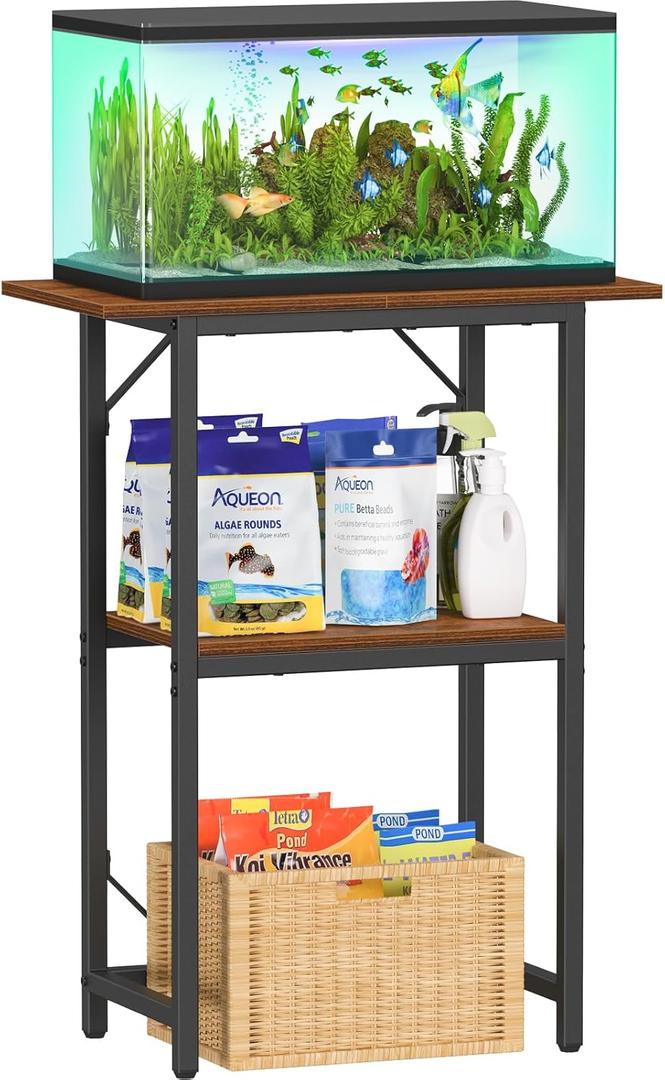 Snughome 10-20 Gallon Fish Tank Stand, Aquarium Stand 2-Tier Storage Shelves, Heavy Duty Terrarium Stand for Home Office Fish Tank Shelf, 24" L x 11.81" W x 30.71" H, Rustic Brown