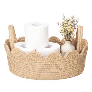 Coastal Woven Toilet Paper Basket Ocean Scallops Storage Basket for Toilet Tank Top Bathroom Countertop Organizer with Seashell Blue Decoration for Closet Nursery 13 x 6 x 4 in