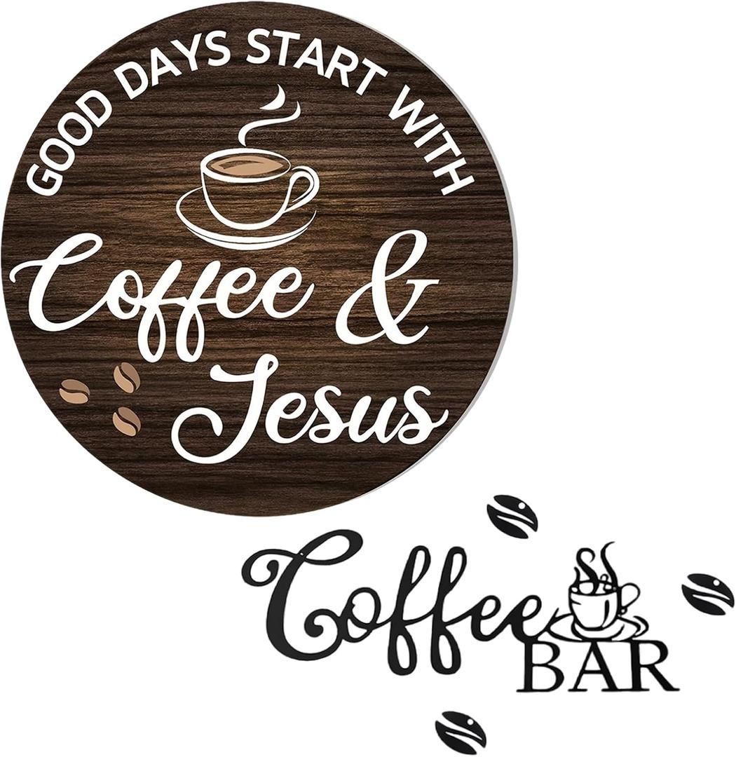 2PCS Coffee Bar Sign, Vintage Coffee Bar Signs for Wall, Suitable for Kitchen, Home, Office, Cafe, Bar, Hot Drink Shop, Housewarming Gift, 11.8 * 11.8 In/13.8 * 4.9 In