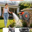100FT Retractable Garden Hose Reel 1/2 Inch, Wall Mounted Heavy Duty Water Hose with Auto-Lock, Slow Return, 180° Swivel Bracket & 9-Pattern Spray Nozzle, UV Resistant Outdoor Hose Storage System