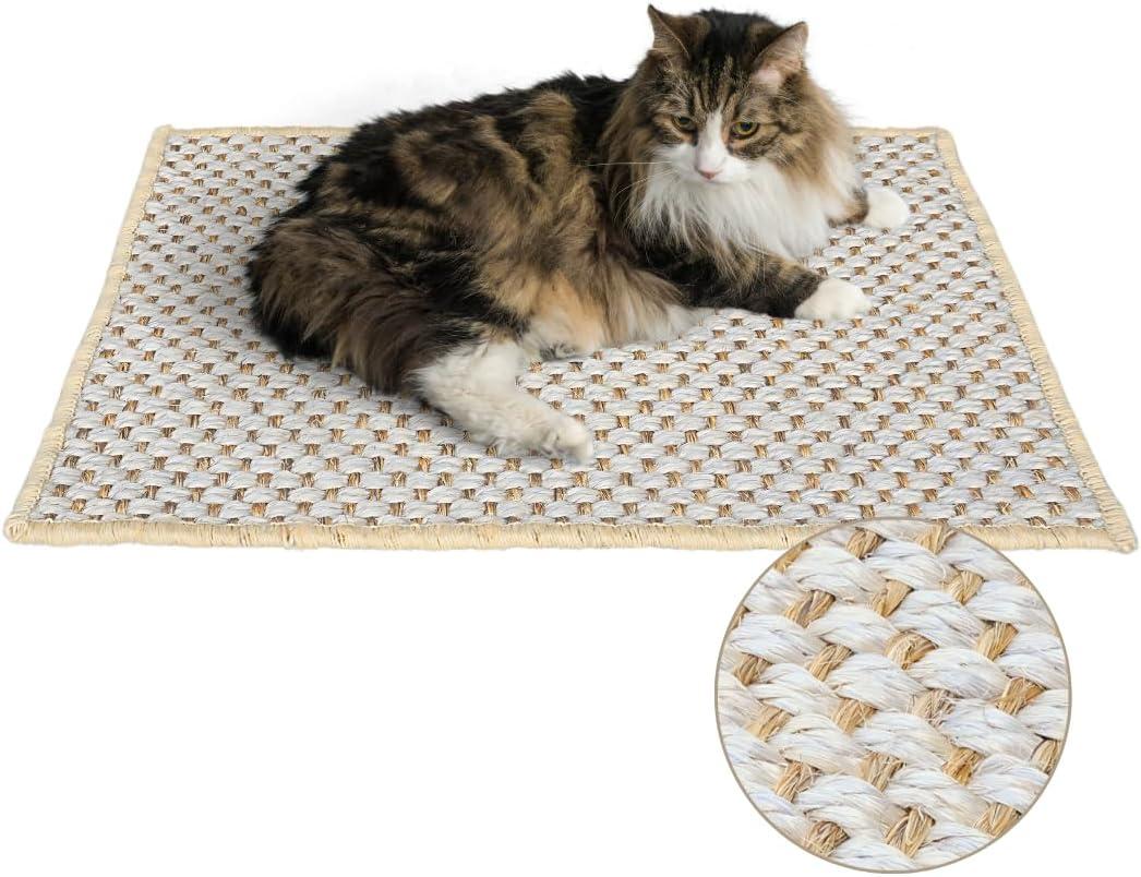 Premium Brazilian Cat Scratcher Mat  24'' x 16'' Natural Fiber 100% Sisal with Jute Border, Ultra Durable, Scratching Pad, Doormat Rug, Protects Furniture and Carpets (Rustic)